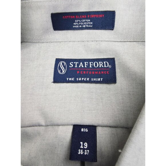 Stafford Performance Big Fit Size 19 36-37 Mens Gray Button Down Super Shirt NWT - Picture 4 of 11